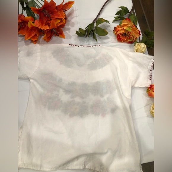 Vintage hand embroidered bohemian flower Mexican tihuana linen blouse - Picture 13 of 13